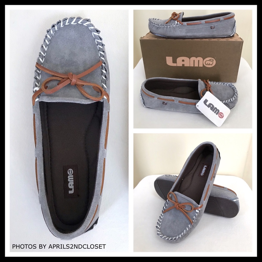 GREY GENUINE SUEDE SLIP ON MOCCASIN FLATS - Picture 2 of 8